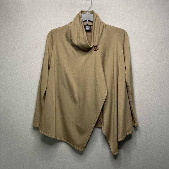 bobeau Sweaters - Bobeau Fly Away Cardigan One Button Brown Wmn Petite XS Asymmetrical Wrap Fleece